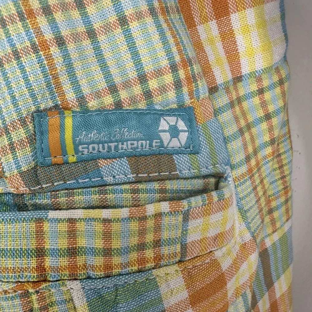 Southpole Shorts Men 36 Yellow Blue‎ Plaid Patchwork Hip Hop Y2K Skater Vintage